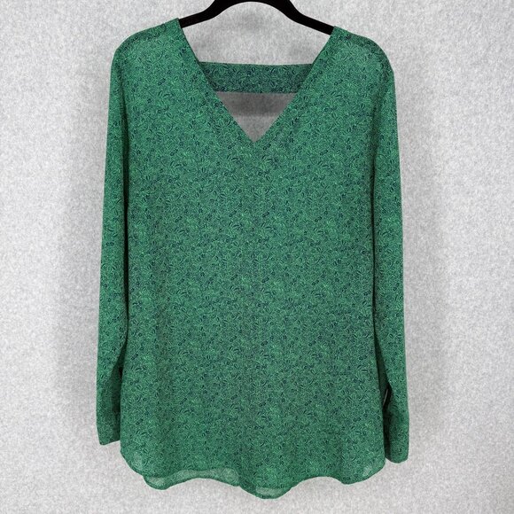 Cabi Womens Bountiful Blouse Size M Green Navy Ditsy Floral Sheer Style 5208 EUC - Picture 1 of 9